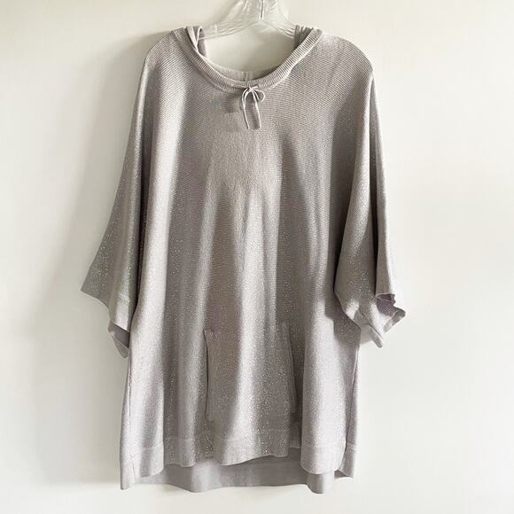 Zenergy by Chico’s Plus Size Gray Shimmer Hooded Pullover Sweater - Picture 1 of 8